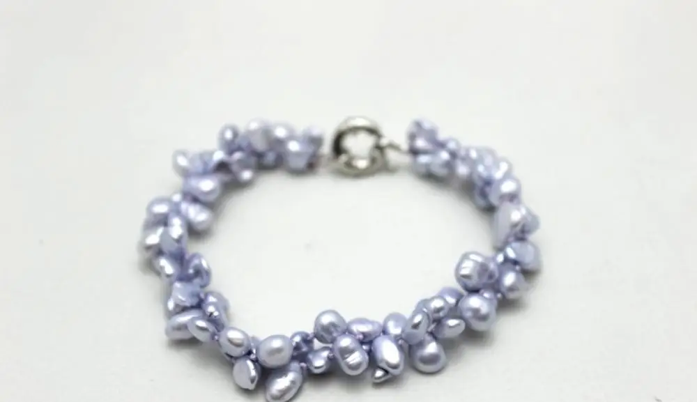 

2strands Blue keshi reborn pearl bracelet 9INCH 6x9mm"Handmade" Alloy