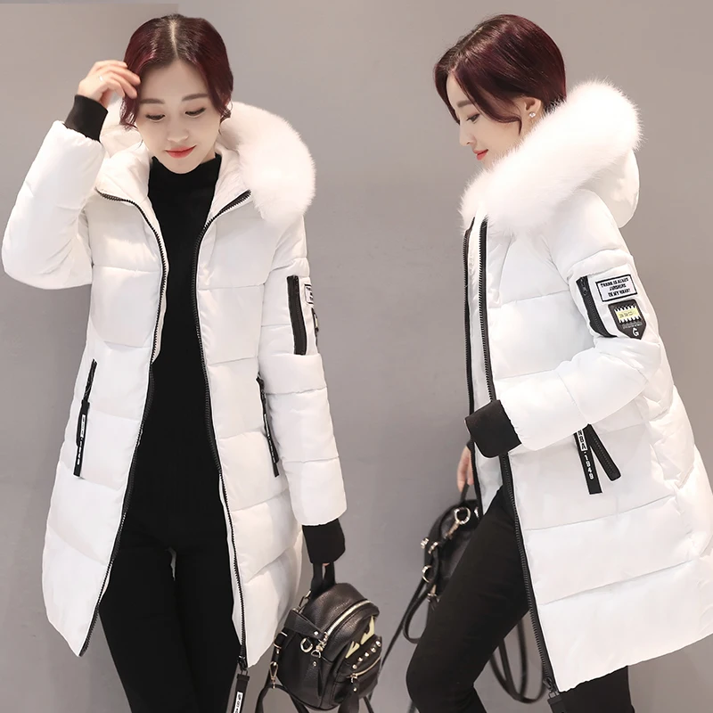 Orwindny Thick Warm Winter Jacket Women Slim Fashion Letter Ladies Parkas Hooded With Big Fur Collar Plus Size M-3XL Cotton Coat