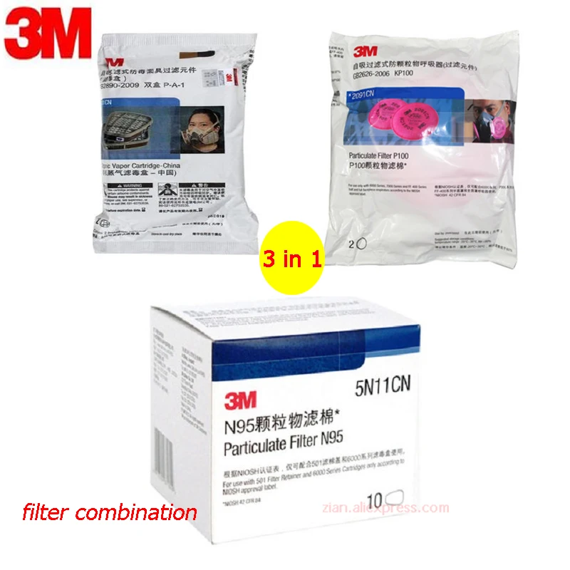 

3M 6001 Organic Filter Cartridge with 5n11/2091 Filter Cotton Filter Accessories Combination Adapted to 6800/7502/6200 Masks