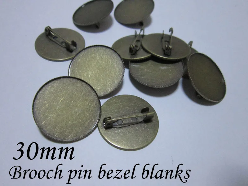 

Bulk 200piece/lot 30mm cameo setting antique bronze brass metal safety pin brooch bezel blanks, brooch base