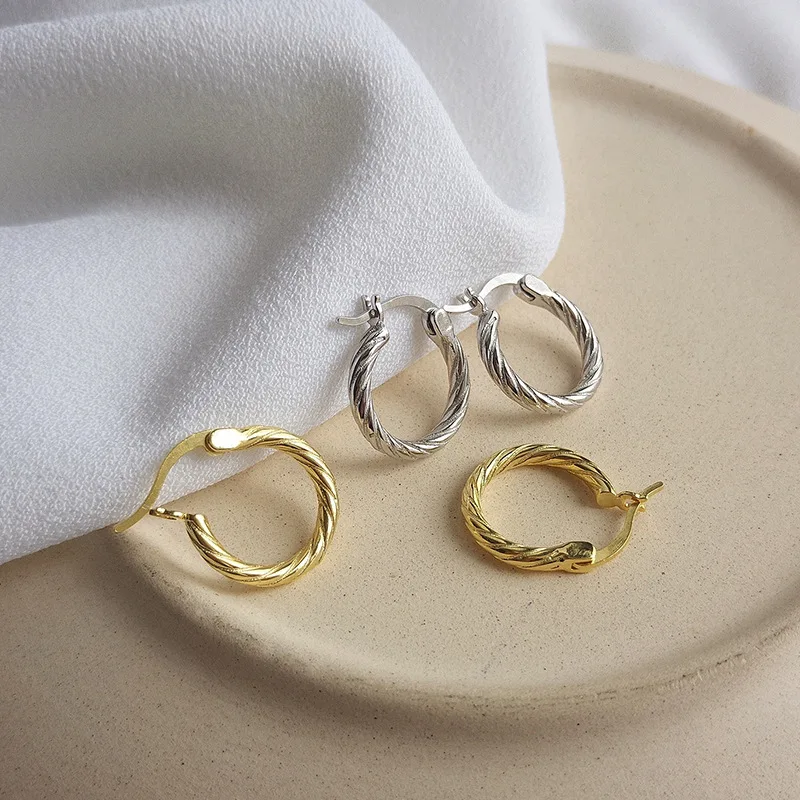 

Korean Coarse Hemp Rope Women Earring Silver 925 Big Hoop Earring White Gold Exaggerated Ear Buckle Women Earring Luxury Jewelry
