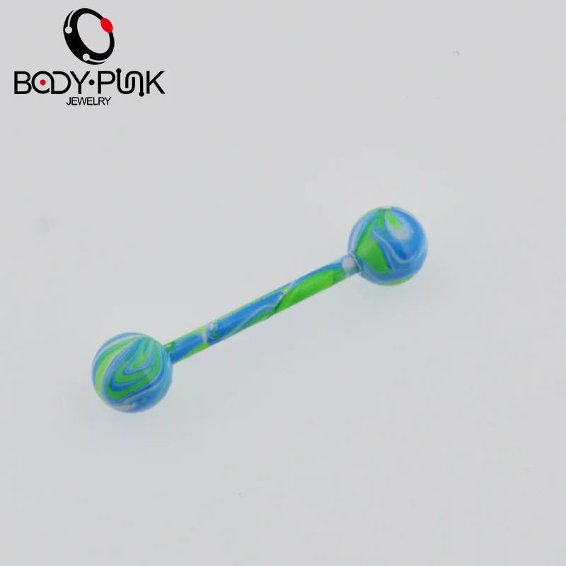 BODY PUNK 14 калибр 4 шт. синий брызговик и зеленый крутящийся язычок пирсинг Септум