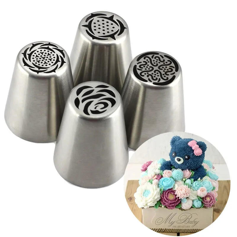 

Mujiang 4Pcs Russian Piping Tips Cake Pastry Nozzles Cake Decorating Tools DIY Biscuits Cake Pastry Nozzles Decorating Tips