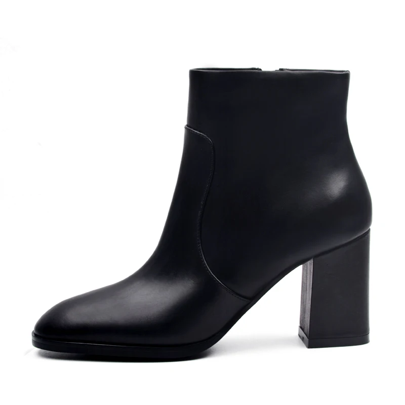 DONNA-IN овец замшевые ботильоны модные на толстом каблуке с квадратным носком Женские ботинки высокий каблук женские сапоги из натуральной кожи - Цвет: Black leather