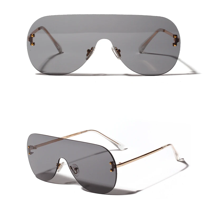 black cat eye sunglasses Peekaboo one piece sunglasses women clear color 2019 summer fashion rimless sun glasses for men oversize metal uv400 red orange purple sunglasses