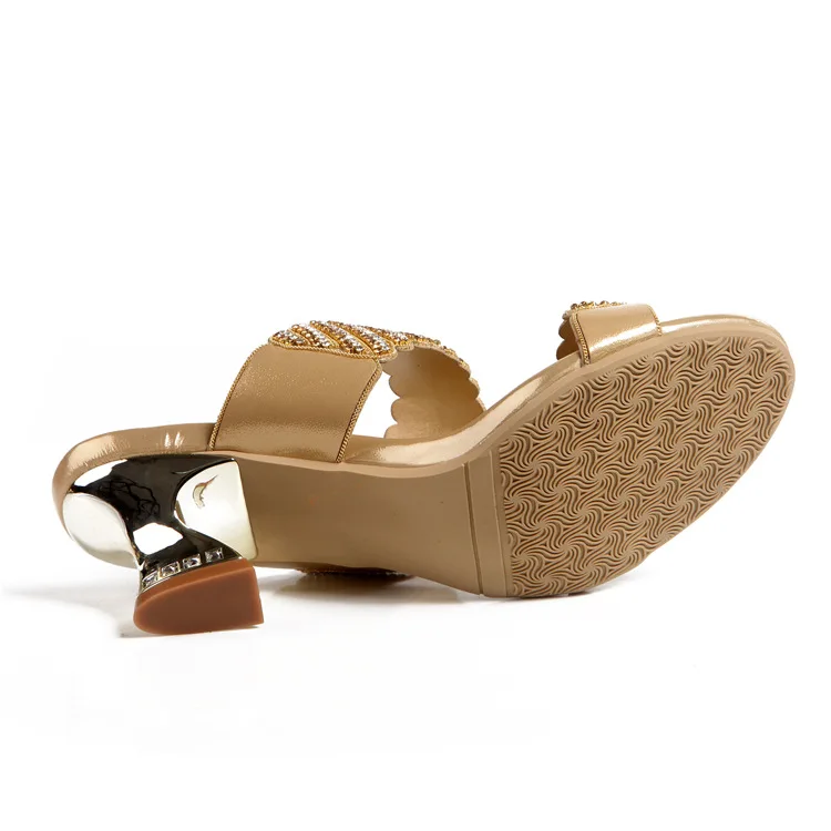 G-sparrow Womens Summer Elegant Fashion Chunky High Heels Shoes Ladies Casual Peep Toe Slippers Gold Silver Purple Black 6cm17