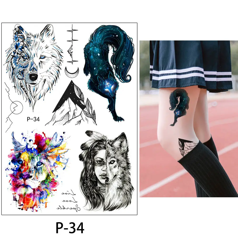 Glaryyears 25 дизайнов 1 лист акварельный рисунок татуировки P галактика цветок тела Временная наклейка татуировки стикер для женщин мужчин Уникальный - Цвет: P 34