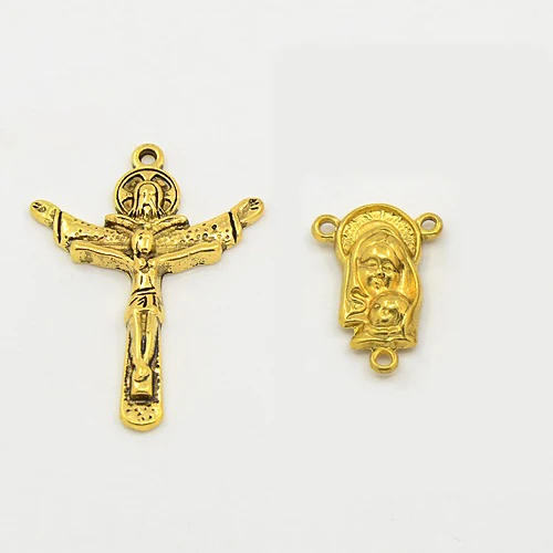 

50Sets 22x15x5mm Rosary Cross and Center Sets for Rosary Bead Necklace Alloy Crucifix Cross Pendants Virgin Child Links