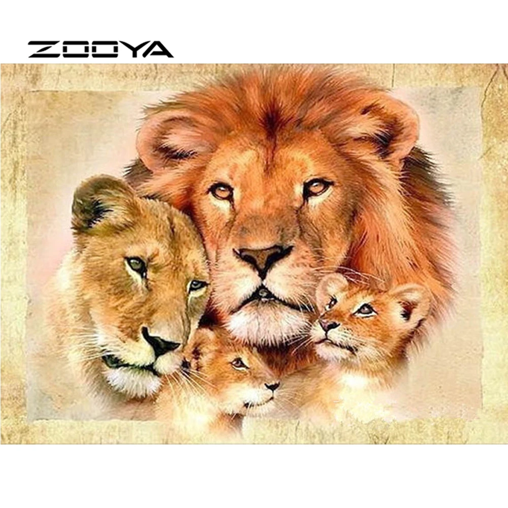 ZOOYA алмазная живопись полностью квадратная животные Лев семья вышивка узор