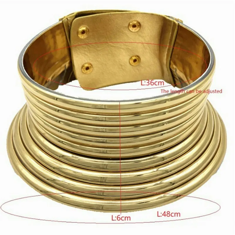 African Jewelry Vintage Necklace Metal Coil Adjustable Leather Torques Statement Choker Necklace Gift Maxi Collar Punk Style