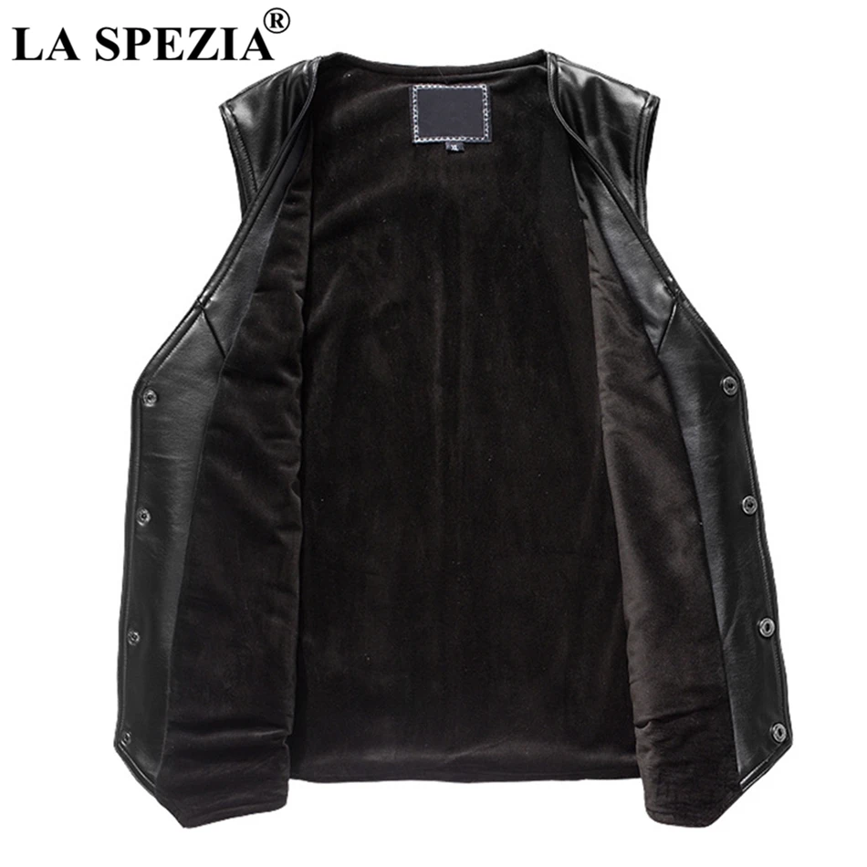 LA SPEZIA Black Leather Vest Men 5XL Winter Slim Fit Waistcoat Gentleman Genuine Sheepskin Leather Business Sleeveless Jackets LA SPEZIA Black Leather Vest Men 5XL Winter Slim Fit Waistcoat Gentleman Genuine Sheepskin Leather Business Sleeveless Jackets