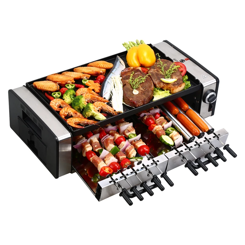 Self smoking indoor electric hotplate home grill teppanyaki automatically rotated Kebab skewers