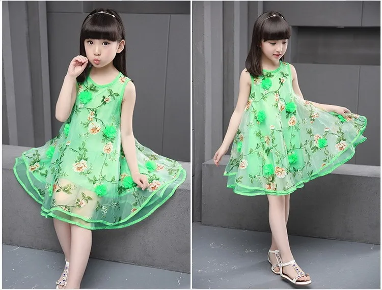flowers organza big teenage little girls dresses summer 2016 yellow green sleeveless princess girl party dress kids sundress clothes 6 7 8 9 10 11 12 13 14 15 16 years big girls mini ball gown dress children clothing (3)