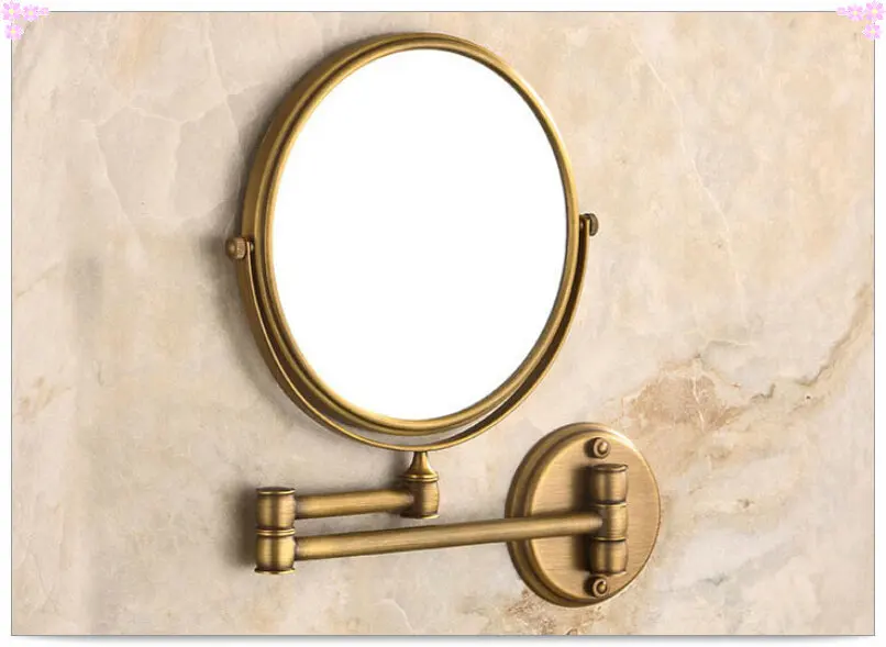 Wall Mounted 8 inch Round Make up Mirror Antique Brass Dual Sidedin