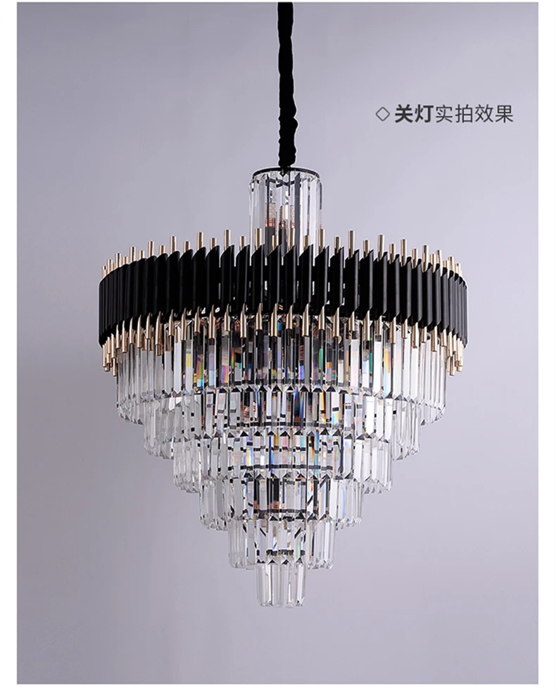 Гостиная роскошный черный металл K9 Кристалл E14 светодио дный подвесные светильники цепи светодио дный подвесной светильник Крытый