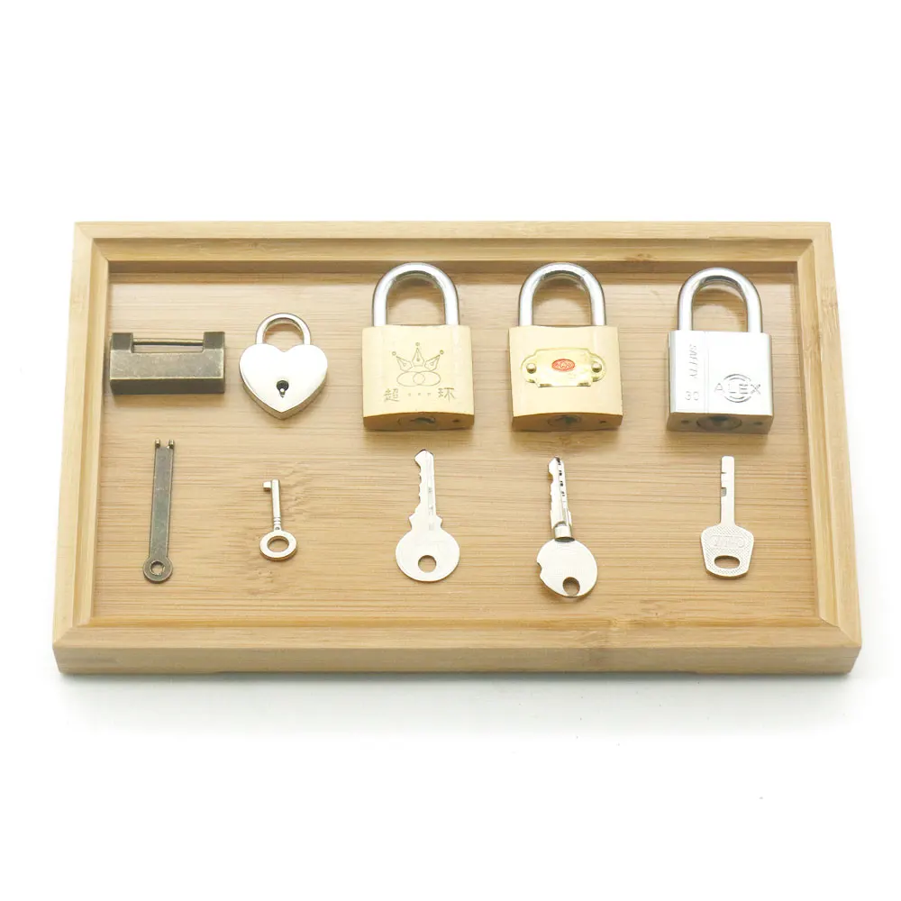 Montessori Locks and Keys with Tray Practical Life Material Educational Wooden Toys For Children