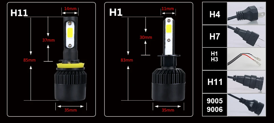 2 предмета в комплекте: MeeToo автомобиля Headl светильник H7 светодиодный H4 светодиодный лампы H1 H11 HB3 9005 9006 9012 72 Вт 8000LM 6500 к туман светильник 12V 24V авто фары лампы