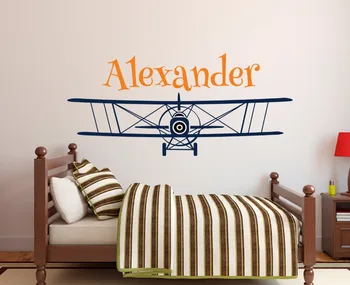 

Airplane Aircraft With Custom Boys Name Art Cute Wall Murals Special Kids Bedroom Decorative Gift Vinyl Wall Stickers W-136