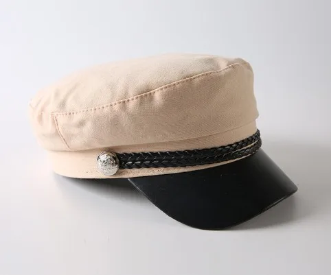 beige cap Женская шляпа "Бейли", Повседневная шапка с плоским верхом, шапка, женская шапка, уличная шапка с веревкой, однотонная осенне-зимняя теплая шапка s A10478 - Цвет: beige cap