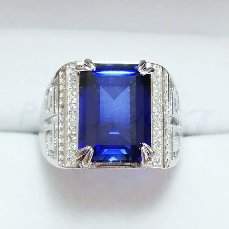 Мужские кольца Sapphire бесплатная доставка стерлингового серебра 925 пробы 10х14 мм 9ct
