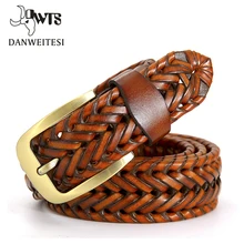 DWTS – ceintures de luxe en cuir véritable pour homme, accessoire de mode, tressé, marron, peau de vache véritable, largeur 2019 cm, 120