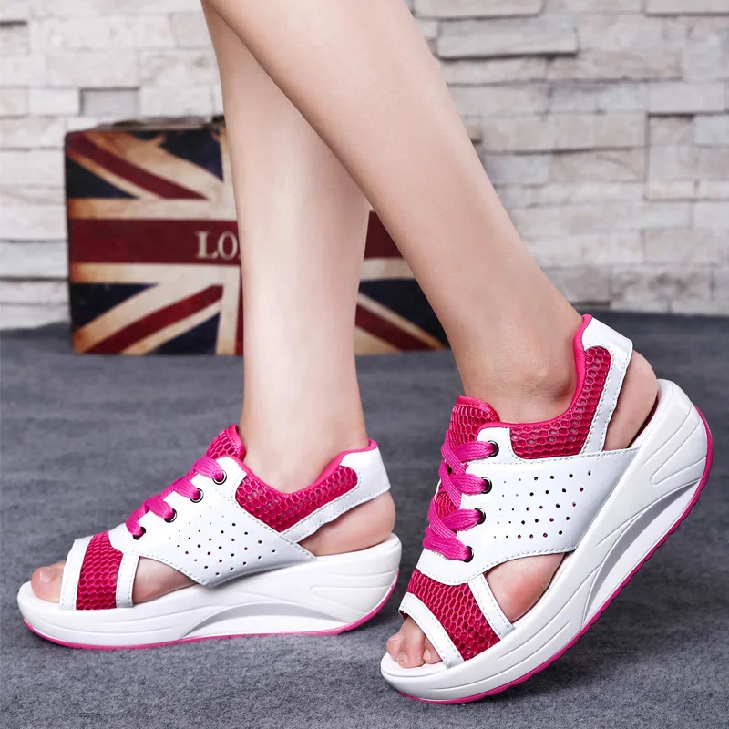 

Platform Sandals women shoes 2017 breathable mesh fish head wedges shoes for women Sandals
