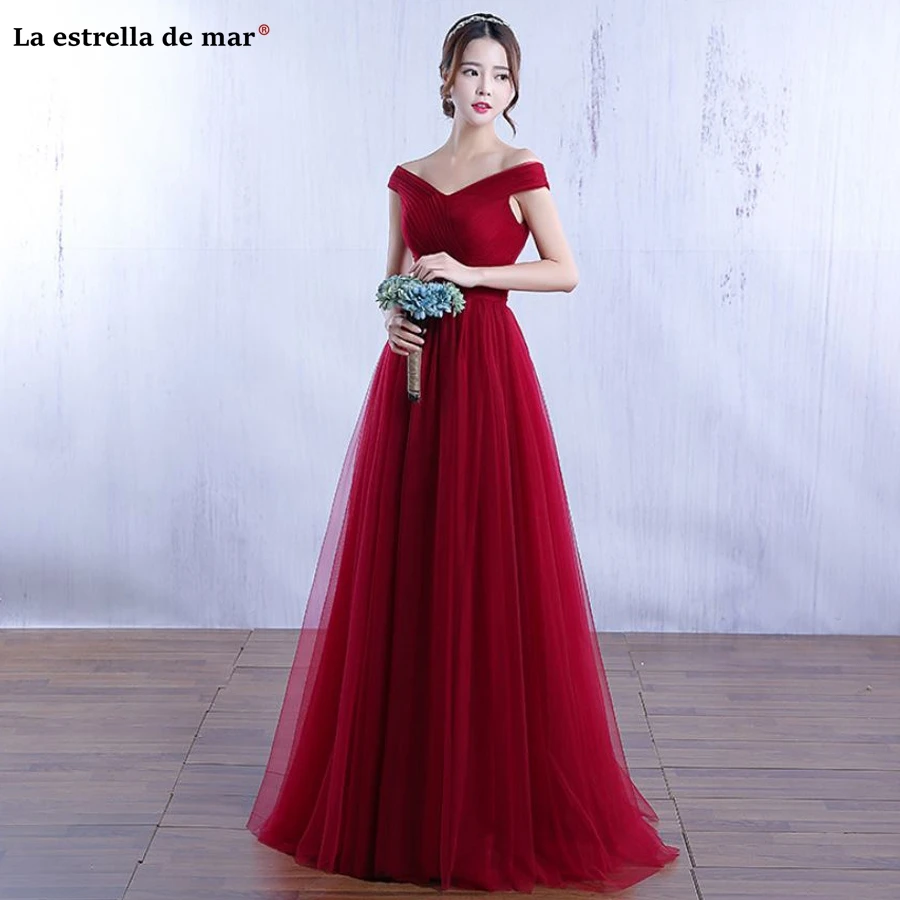 

vestido madrinha 2019 new Boat Neck short sleeve A Line navy blue burgundy Blush pink bridesmaid dresses long plus size
