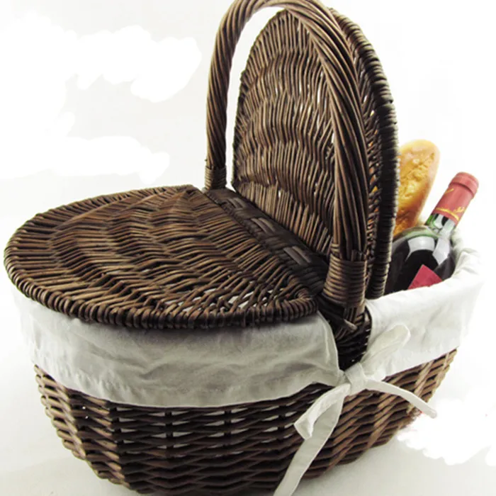 Outdoor Picnic Basket Wicker Basket Hand Receive Outdoor BBQ Cutlery Basket Bagin Picnic Bags