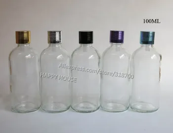 

360 x 100ml Clear Boston Round Glass Bottles with Aluminum Lids,100cc Clear Glass Essential Oil Container