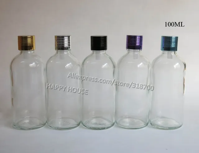 Download 360 x 100ml Clear Boston Round Glass Bottles with Aluminum Lids,100cc Clear Glass Essential Oil ...