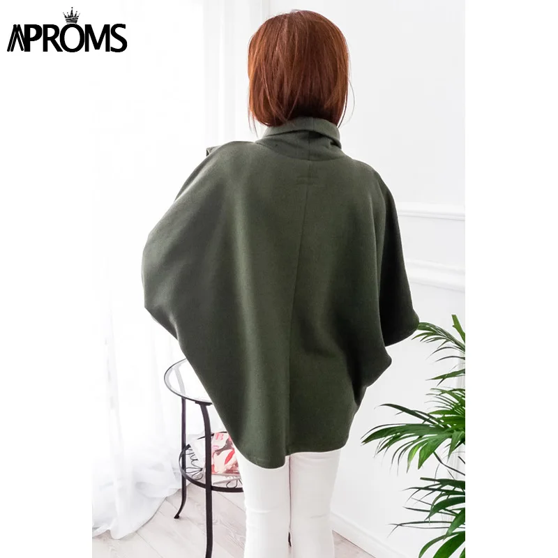 Aproms Elegant Gray TurtLeneck Irregular Blouse Womens 3/4 Sleeve Casual 90s Loose Top Street Fashion Wide Cuffs Shirt Blusas