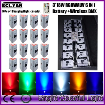 

Newest Cheap Mini Party DJ Par Light 16Xlot With Charging case Battery Wireless DMX Par Lights RGBWAUV Wedding