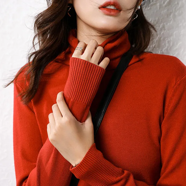 Cashmere sweater woman fashion women turtleneck cashmere sweater women knitted pullover women sweater Casual tops M-XXXL - Цвет: Cinnabar red