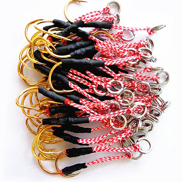 Cheap 15PCS Golden Color Fishing Hook Solid Ring with PE Line Jig Assist Hook #13 #14 Cheap 15PCS Golden Color Fishing Hook Solid Ring with PE Line Jig Assist Hook #13 #14
