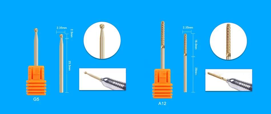 RIKONKA сверла для ногтей из золотистого карбида, аксессуары для маникюрного станка, керамические фрезы для маникюра, электрические пилки для ногтей