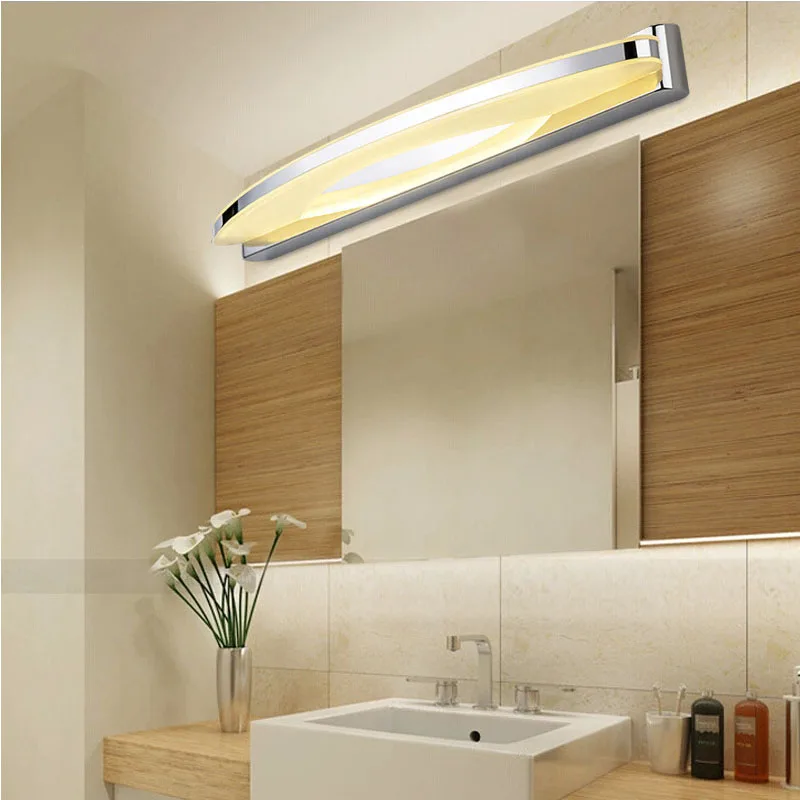 Luminária de parede cromada de led, longa, espelhada, de aço inoxidável, ac 90 260v, para