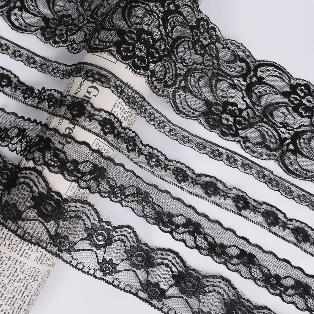 

New Arrival 10Yards/lot Black Color Sewing Netting Lace Fabric Lace Trim For Wedding Dress Decoration DIY Garment Accessories