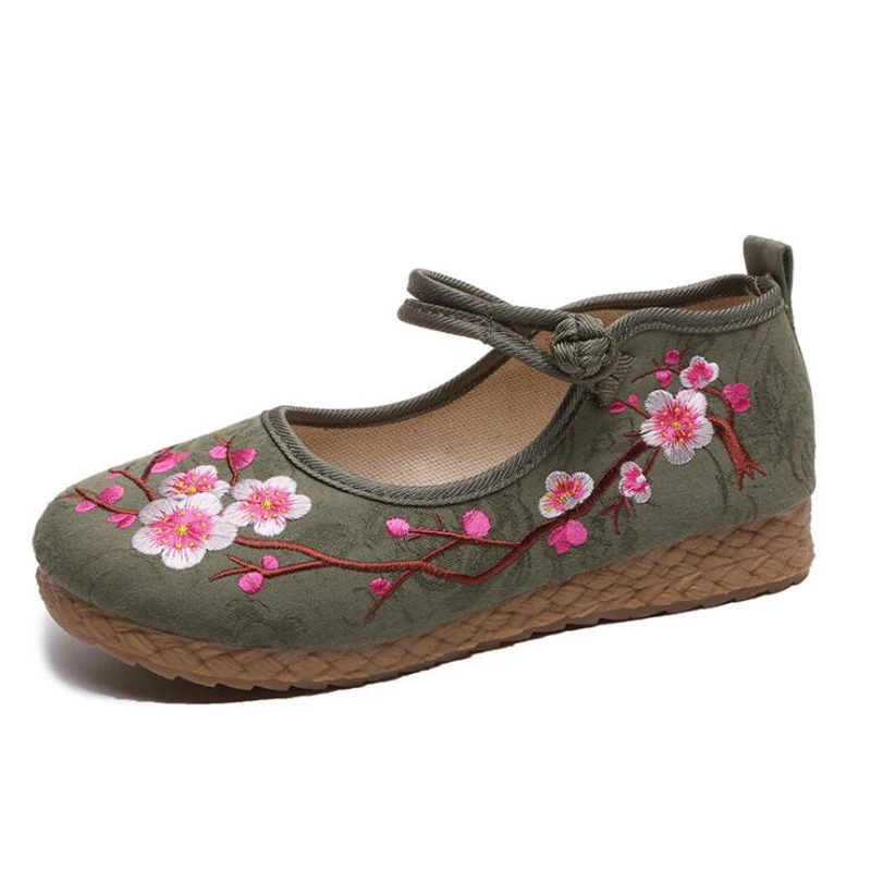 THEAGRANT/ г. весенняя женская обувь на плоской подошве с цветочной вышивкой, Мэри Джейн, пеньковая обувь на низком каблуке, однотонная женская обувь на платформе в национальном стиле, WSS880 - Цвет: Зеленый