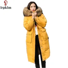 Женское хлопковое пуховое пальто, женские зимние длинные куртки, корейские женские элегантные пуховые пальто, новая плотная одежда выше колена CH577