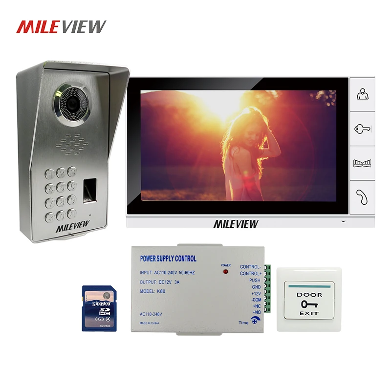 

FREE SHIPPING 9" Monitor Recording Video Intercom Door Phone System + Waterproof Fingerprint Code Keypad Access Outdoor Camera