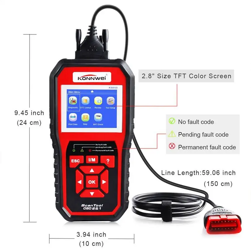 Лучший OBD 2 Автосканер OBD2 сканер KONNWEI KW850 полный ODB2 сканер поддерживает несколько языков кВт 680 считыватель кодов Сканер