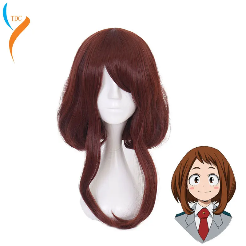 

Anime My Hero Academia Boku no Hiro Akademia Uraraka Ochako Short Brown Bobo Heat Resistant Cosplay Costume Wig + Free Wig Cap