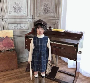 

5pcs/lot girls plaid vest dress auutmn winter fashion girls dresses 2-7 years