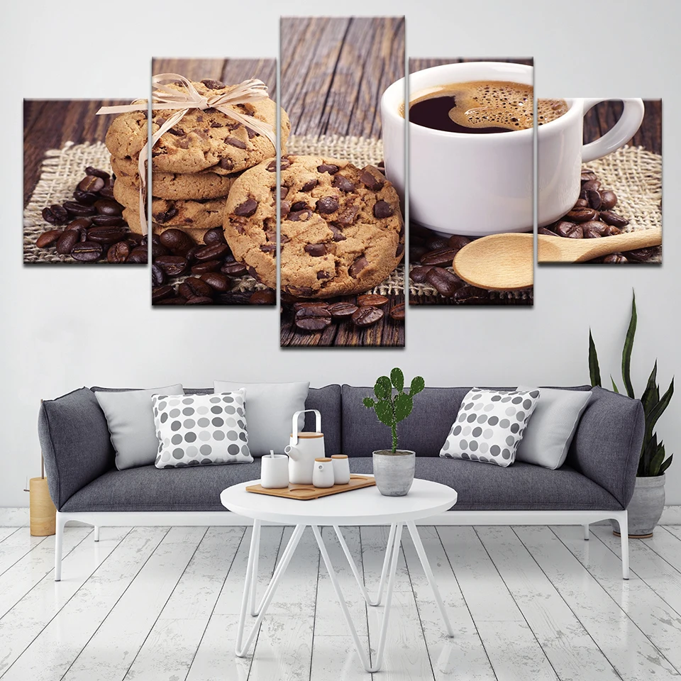 

5 Pieces Modular Painting Canvas Wall Art Picture Home Decor Coffee Cup dessert For Living Room Modern HD Print Poster Artwork