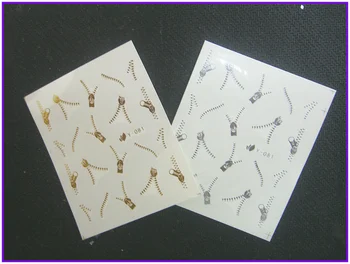 

2X Nail Sticker Gold and Silver Zipper Water Transfers Stickers Nail Decals Stickers Water Decal Opp Sleeve Packing Y81