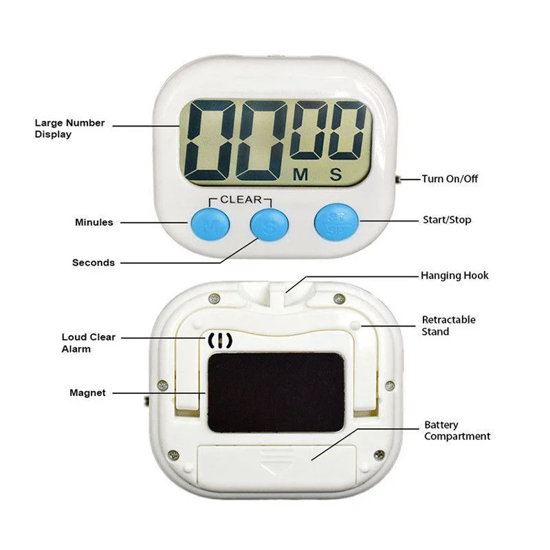 Большой ЖК-дисплей Магнитная Задняя подставка Громкая Сигнализация цифровой кухонный таймер для приготовления пищи выпечки спортивные инструменты