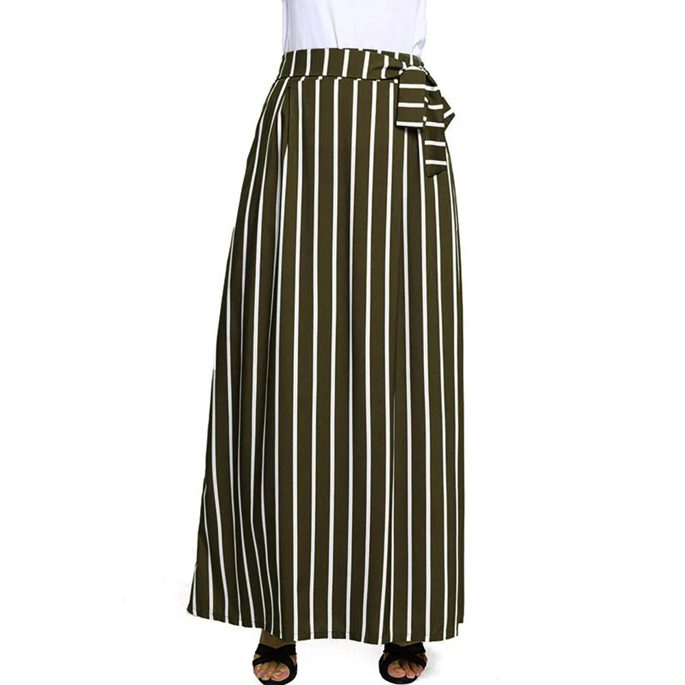 Длинная женская юбка, повседневная, в полоску, длиной до лодыжки, шифоновая, ампир, на шнуровке, винтажная, длинная юбка, faldas mujer moda El verano# N45