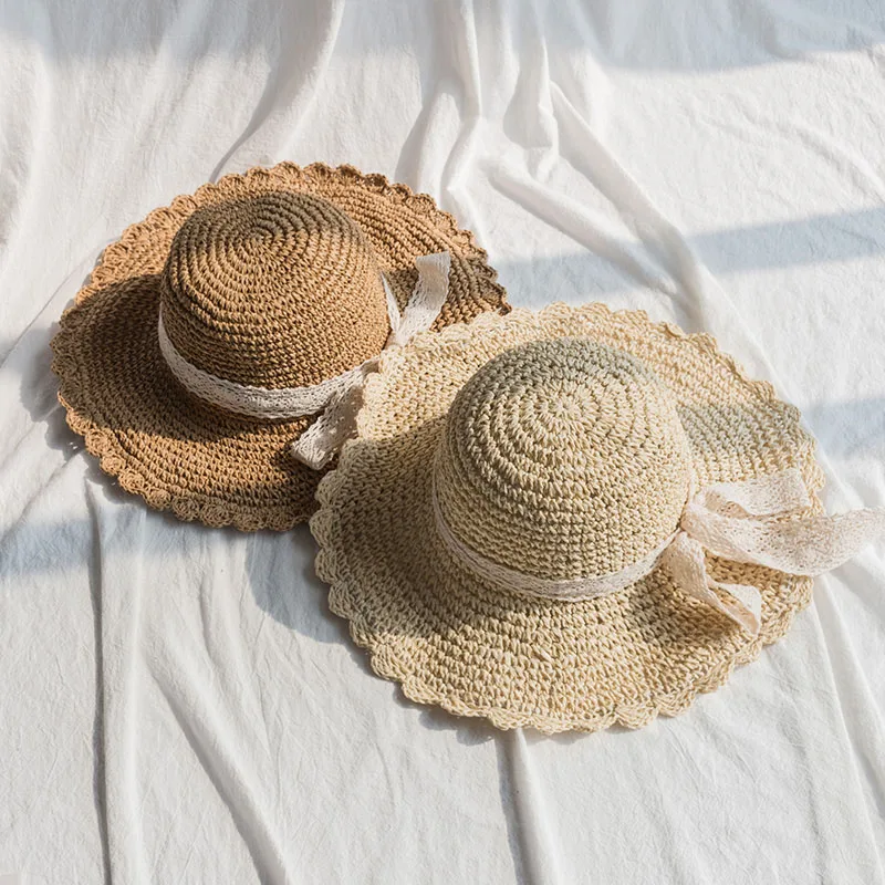 

2019 simple Summer Parent-child Beach Hat Female Casual Hat Lady Brand Women Flat brim Bowknot Straw cap glris Sun Hat