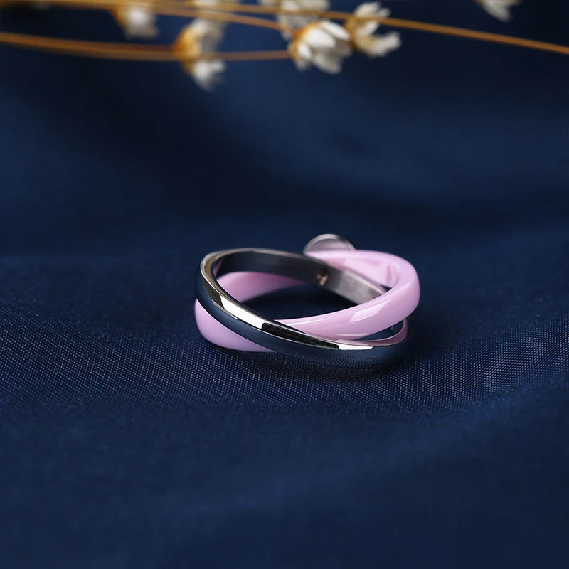 Керамические кольца с двойным крестом, классические, розовые, белые, здоровые керамические кольца, серебряное кольцо из нержавеющей стали для женщин, модное ювелирное изделие