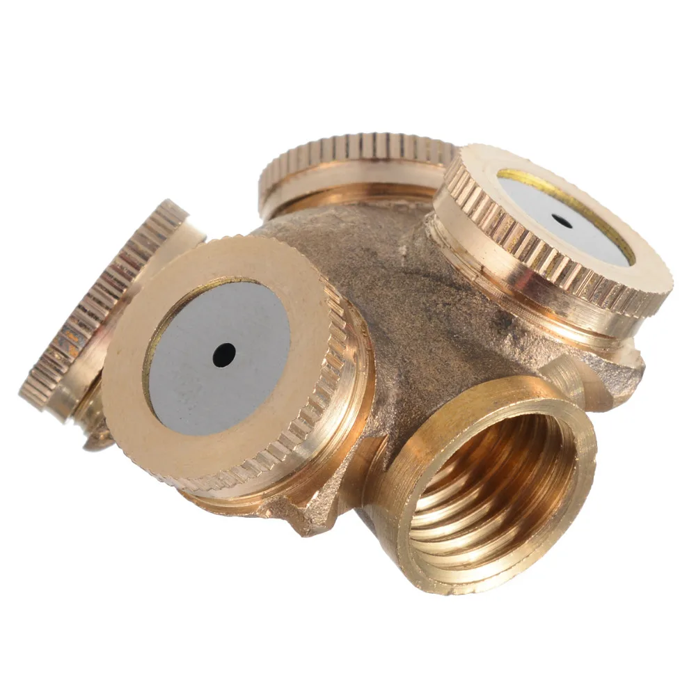 Adjustable 4 Hole Brass Spray Misting Nozzle Garden Sprinklers Irrigation Fitting Hose Water Connector for Watering & Irrigation